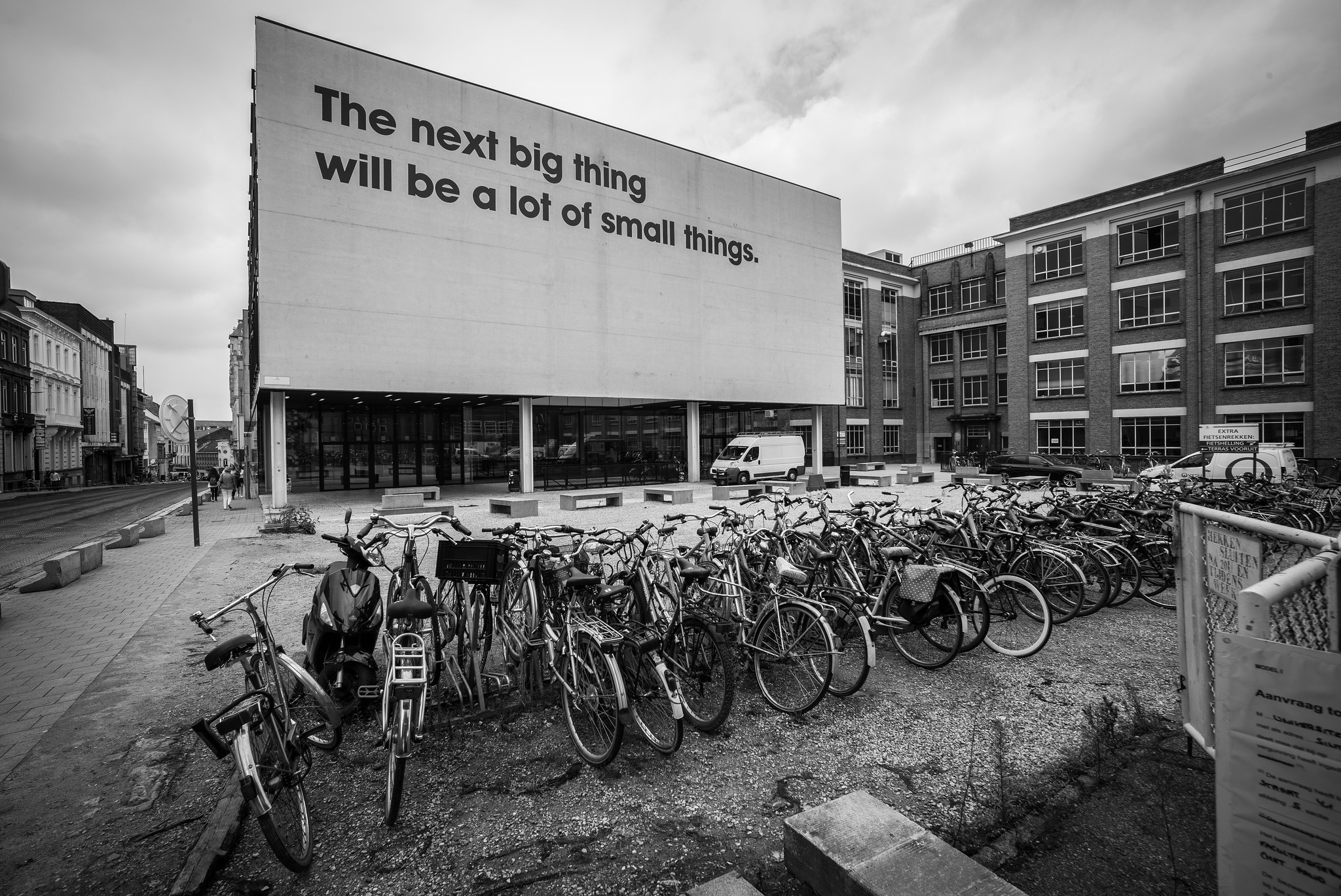 Building showing the quote 'The next big thing will be a lot of small things'